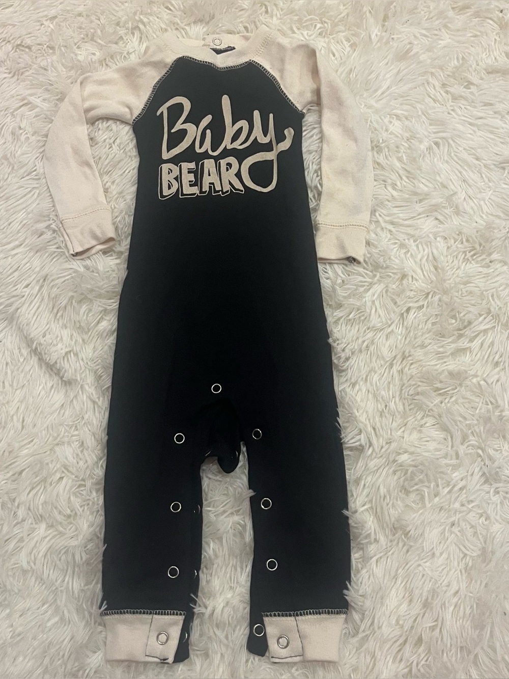 Wyoming Lazy One Baby Bear Black & Cream Long Sleeve Bodysuit Snaps Size 6 m